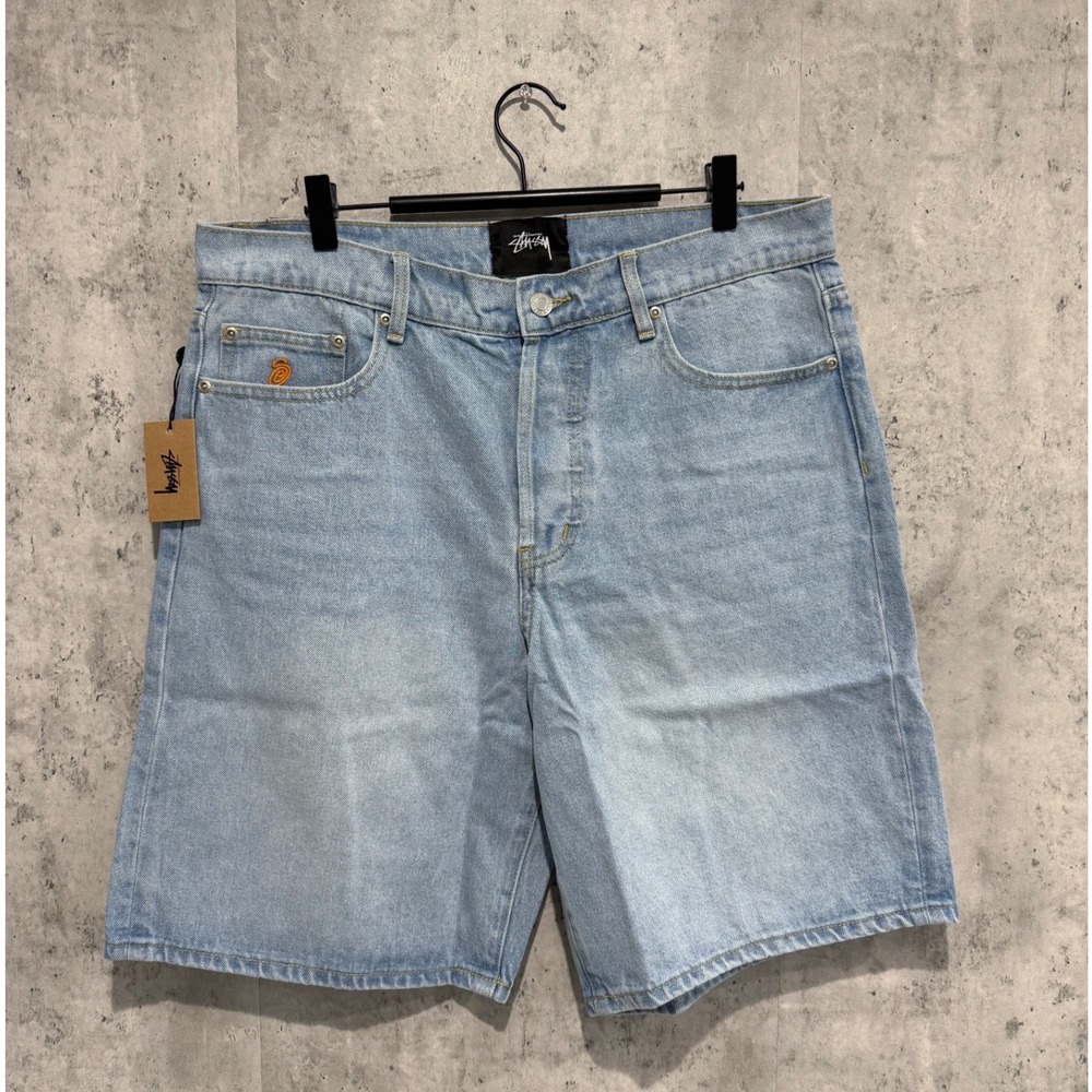 Stussy Big Ol Jean Shorts Light Wash Denim Blue Mens Size M New